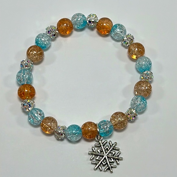 Handmade Christmas Bracelet with Blue & Gold Crackle Glass! - Picture 6 of 8